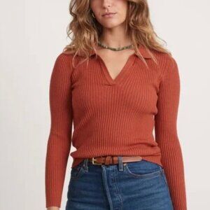 Marine Layer Sweater Knit Long Sleeve Polo in Tandori Spice | Size: M